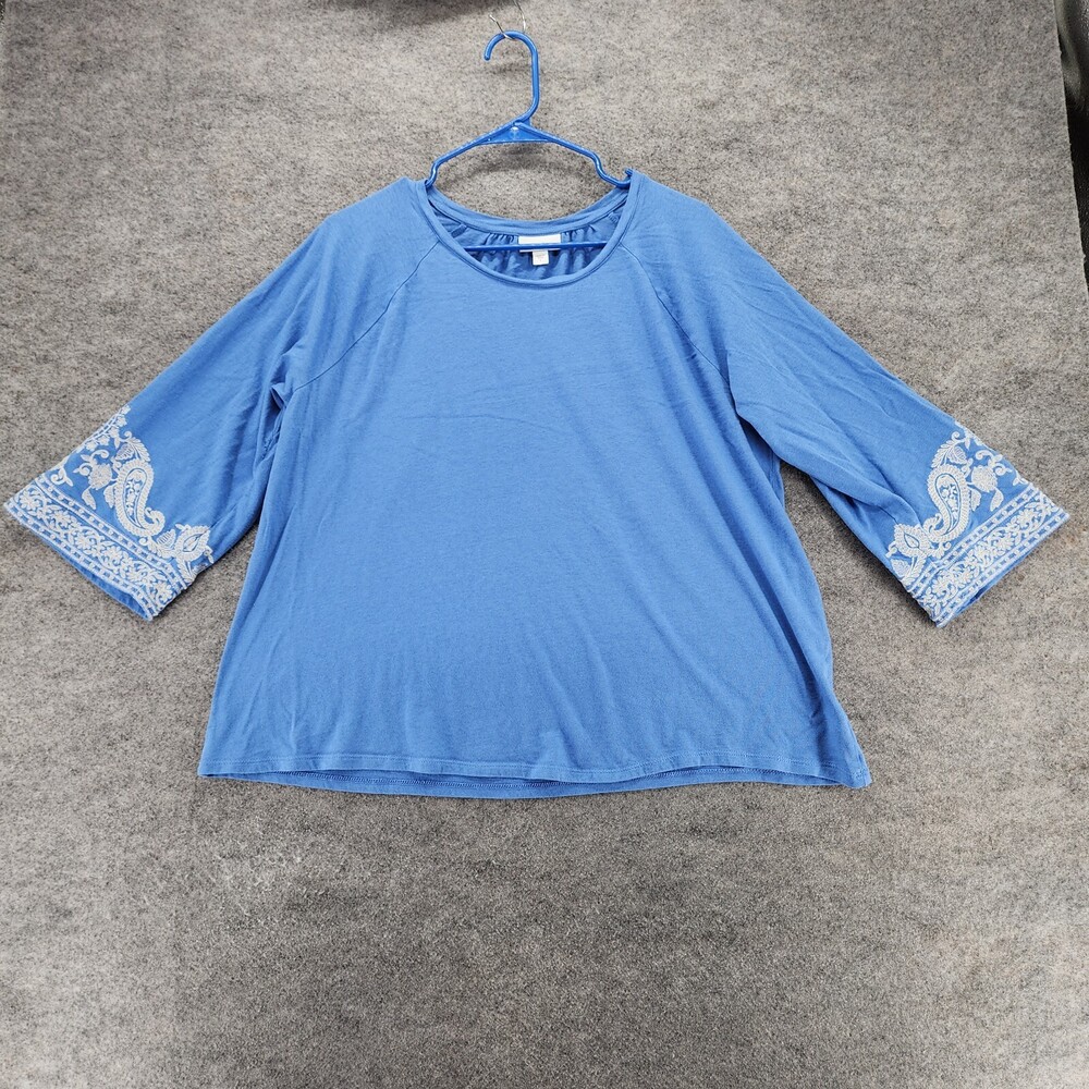 J Jill Shirt Womens Large Blue 3/4 Sleeve Cropped